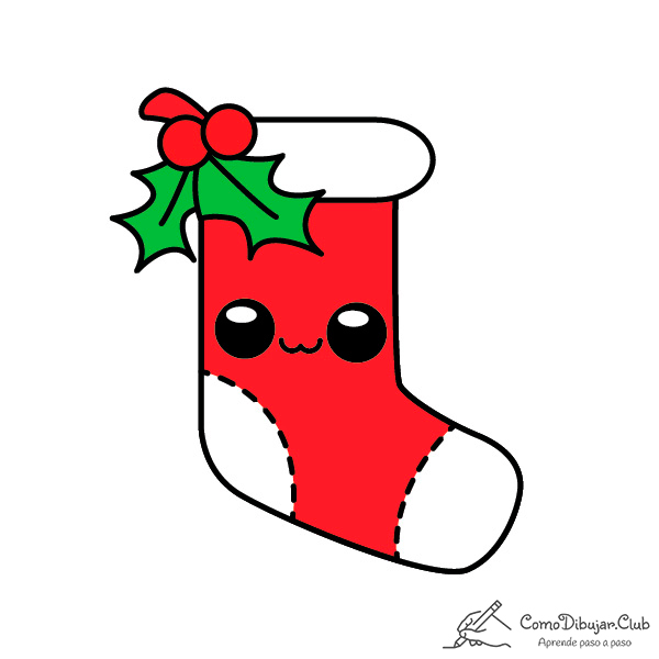 Cómo dibujar un Calcetín de Navidad Kawaii ✍ 