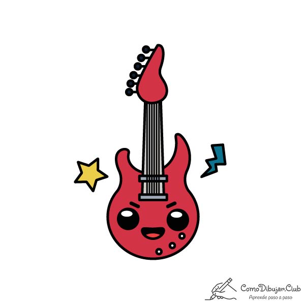 Cómo dibujar una Guitarra Eléctrica Kawaii ✍ 